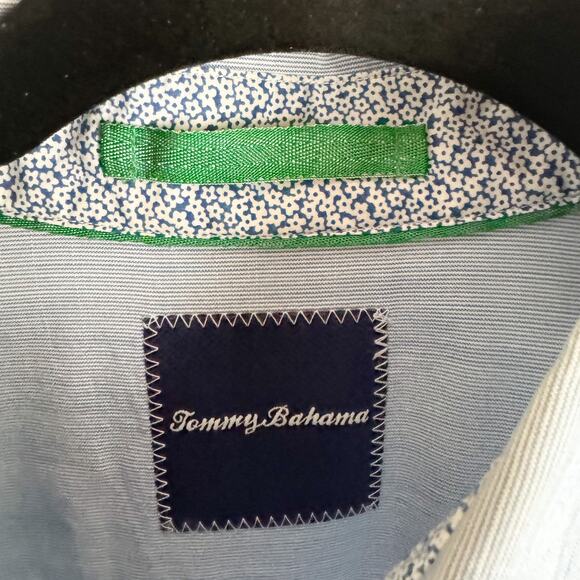 Tommy Bahama Blue + White Striped Collared Button Up - Large - Picture 3 of 8
